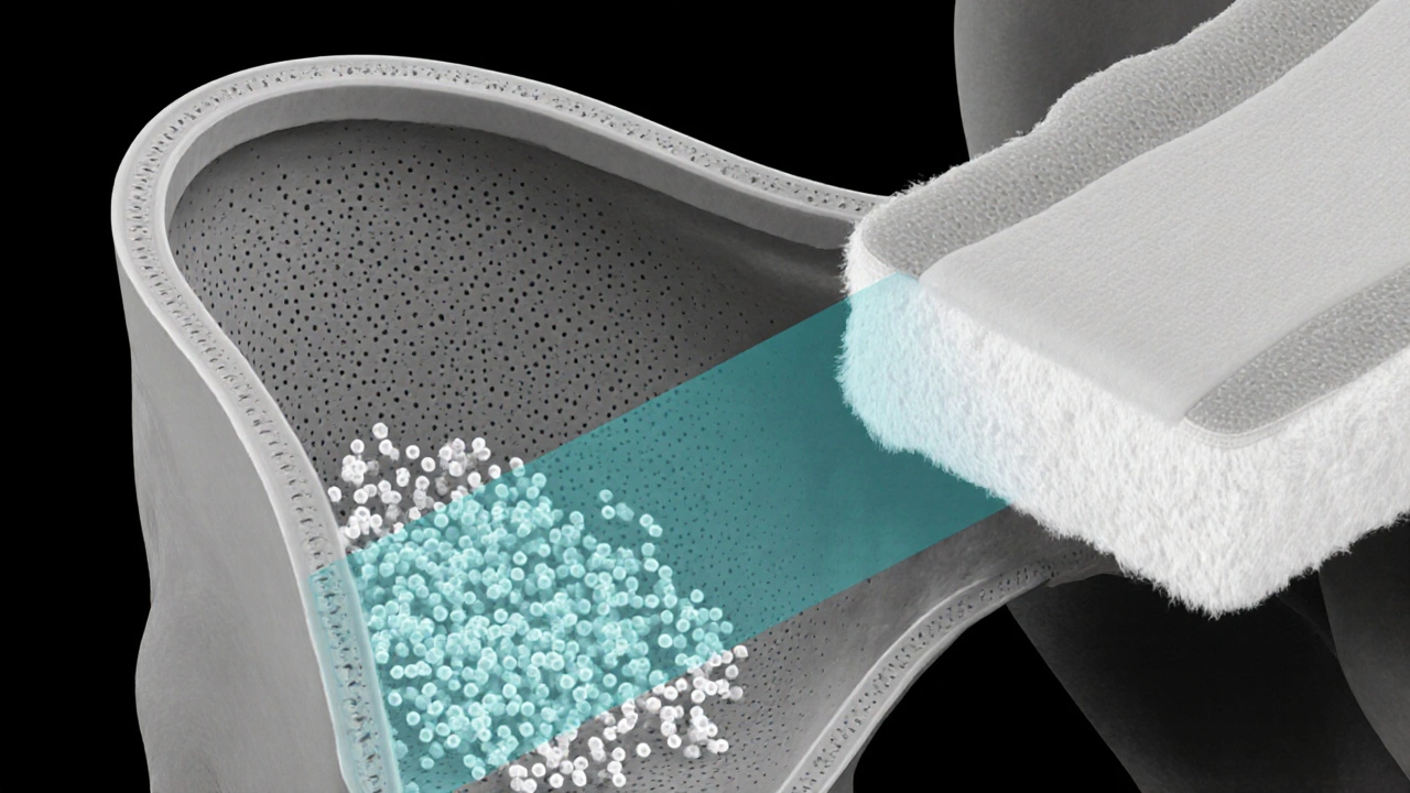 Anatomical side view showing Lactobacillus bacteria and a cotton pad versus a synthetic liner.