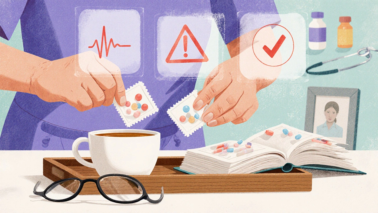 Hands placing pre-filled medication pouches on a tray with floating icons for safety and adherence.