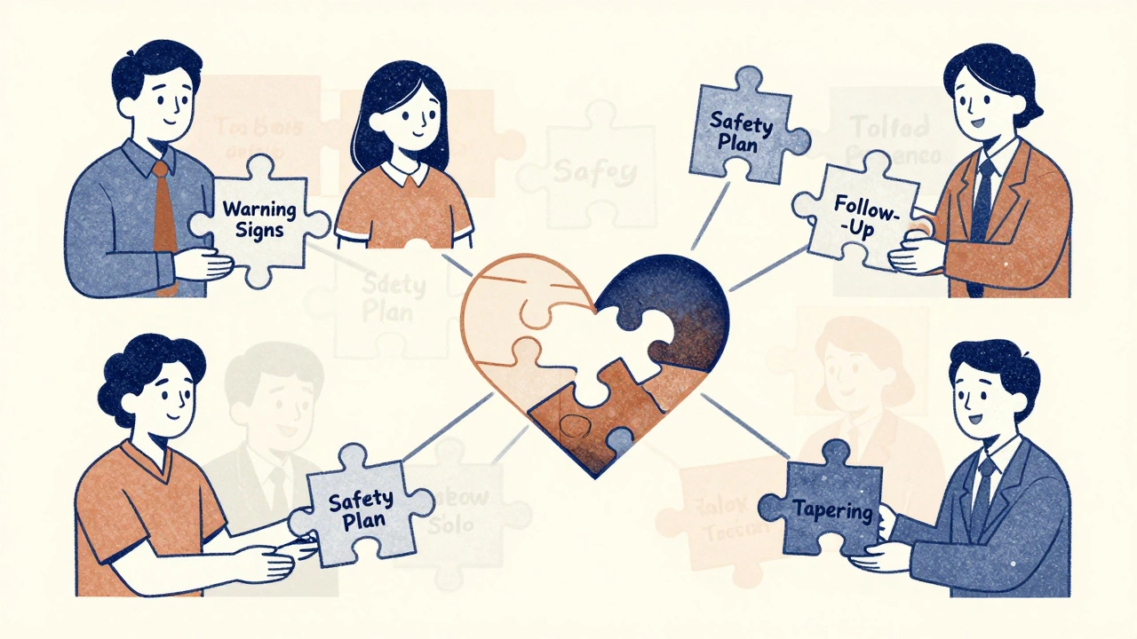 Family and providers holding puzzle pieces with missing center shaped like a heart.
