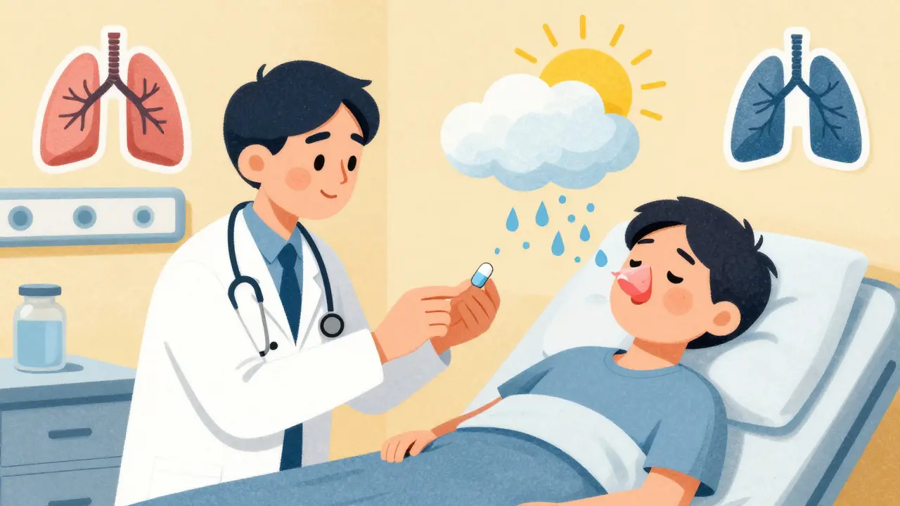 Medical desensitization procedure showing aspirin treatment reducing nasal polyps and improving breathing.