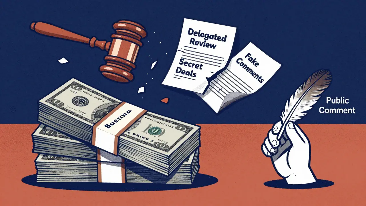 A scale tipped by corporate money, with a single feather of public comment struggling to balance it.