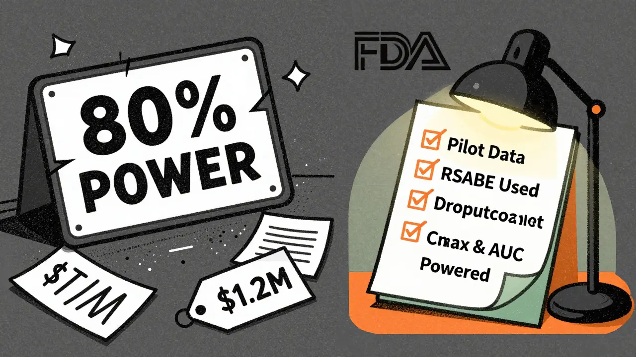 Failed vs. successful bioequivalence study comparison with checklist elements and regulatory symbols.
