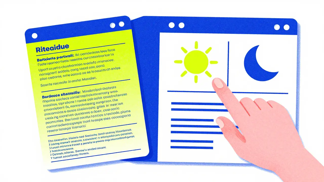 Comparison between a text-heavy label and a simplified label with sun and moon icons.