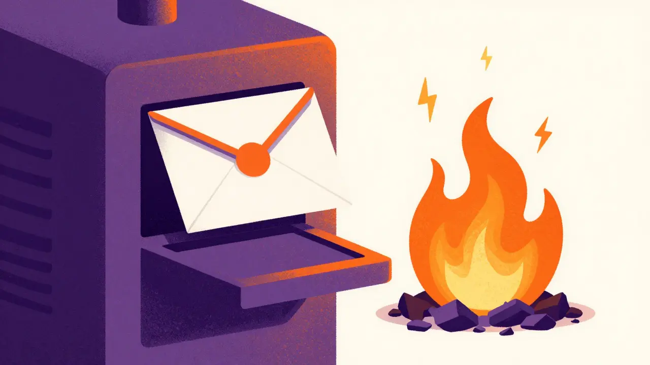 Conceptual image of a medication mail-back envelope being converted to energy in an incinerator.