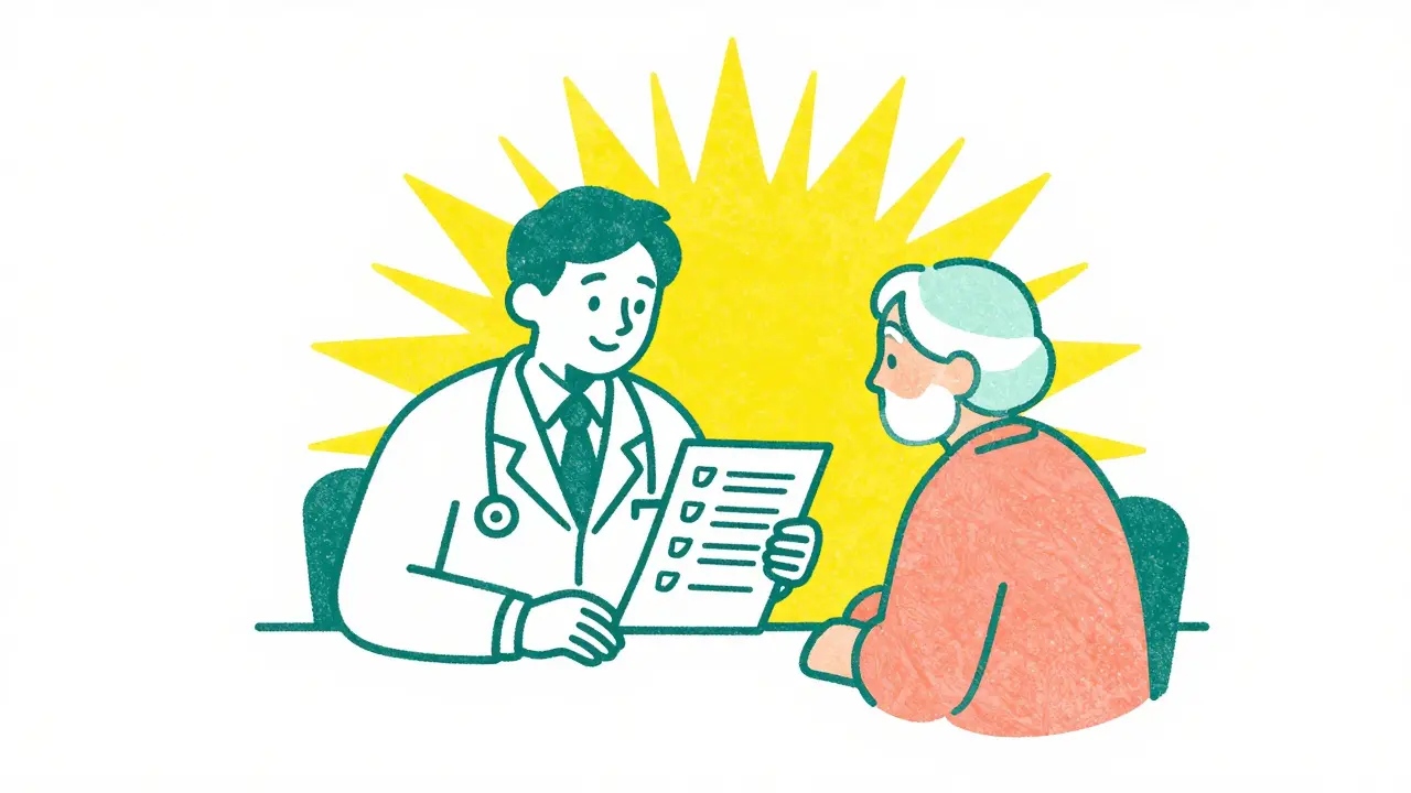 Doctor and senior patient reviewing medication together to improve cognitive health.